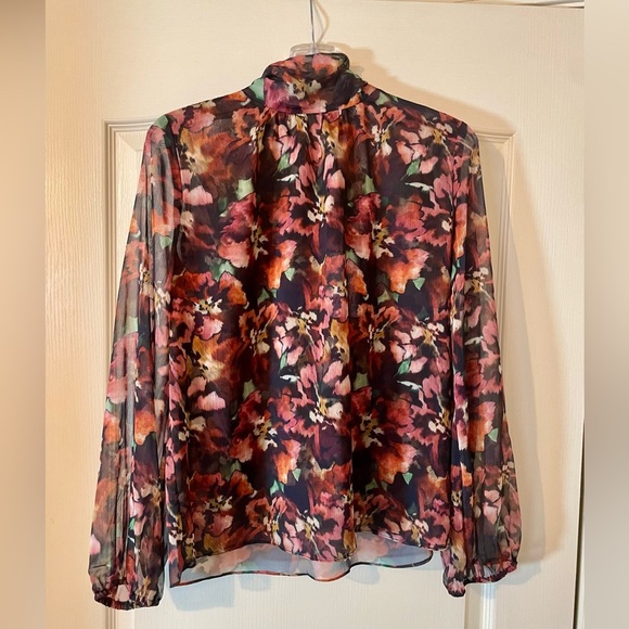 MISA Los Angeles Lulu Top in Libra Fleur Chiffon Blouse Size M Luxury Floral - Picture 3 of 9